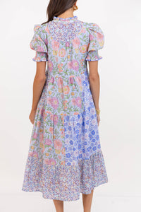 Easy To Fall For Blue Mixed Print Midi Dress