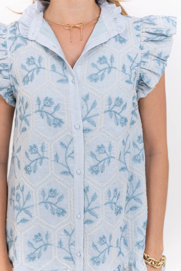 Gracefully Yours Mint Embroidered Shift Dress
