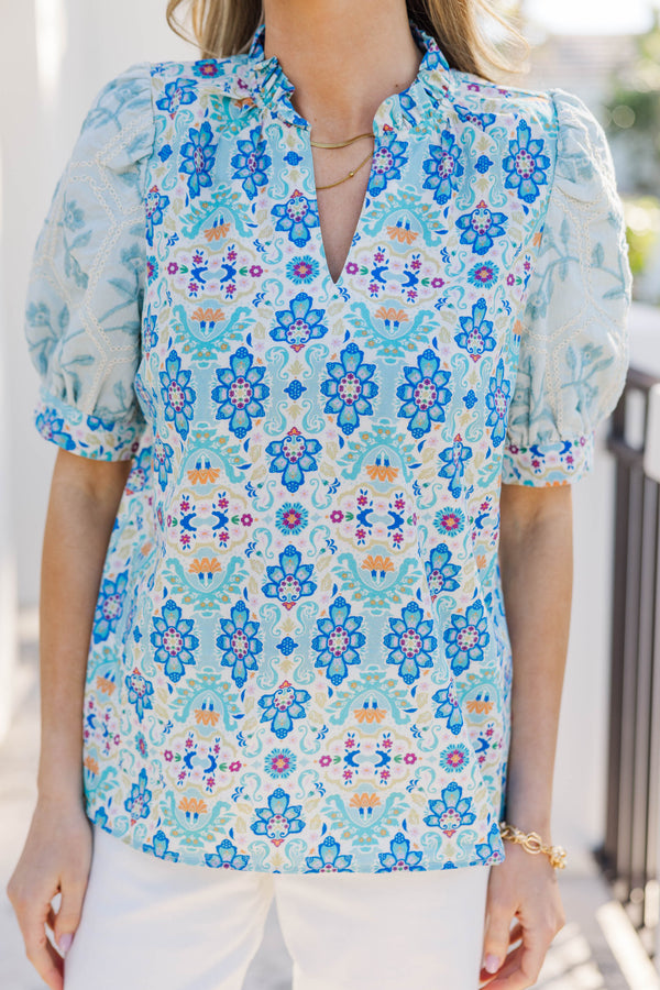 Pretty in Every Way Blue Floral Blouse