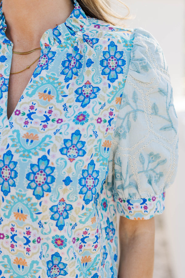 Pretty in Every Way Blue Floral Blouse
