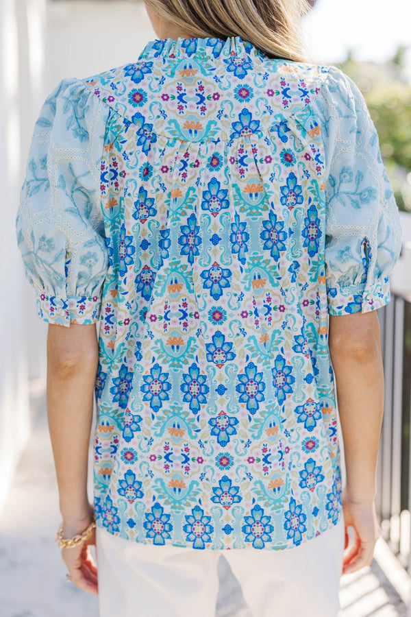 Pretty in Every Way Blue Floral Blouse
