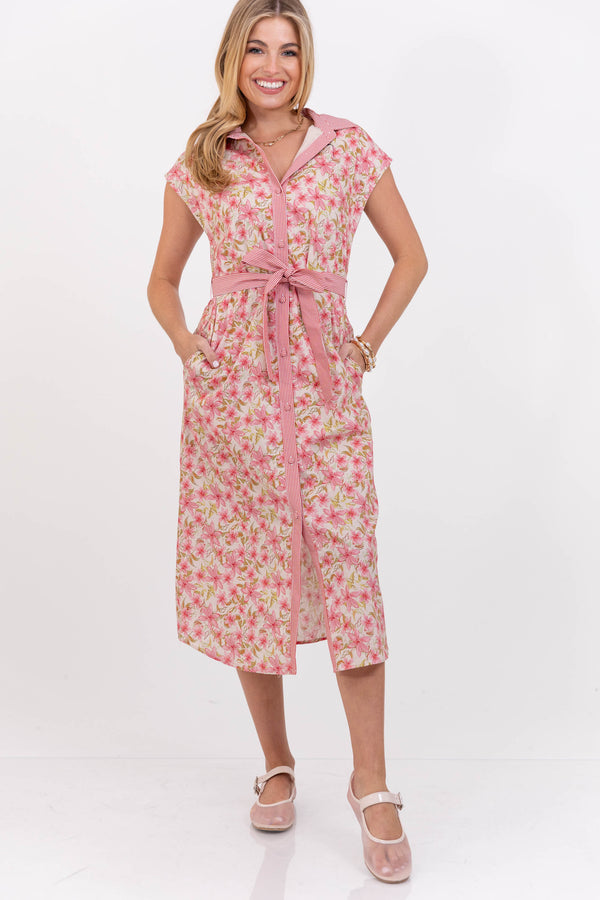 The Everyday Favorite Pink Floral Midi Dress