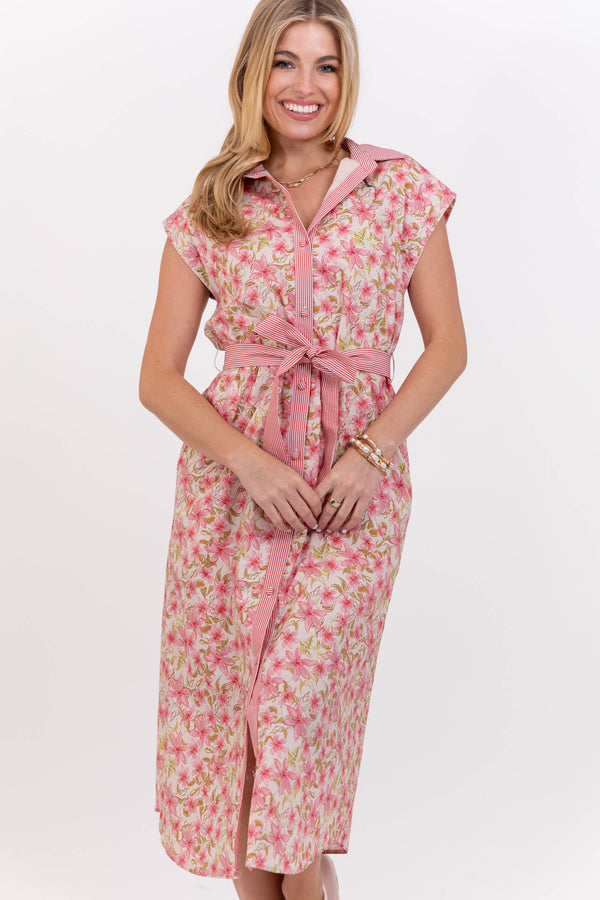 The Everyday Favorite Pink Floral Midi Dress
