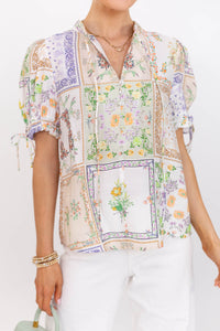 Busy Day Favorite Green Mixed Print Blouse