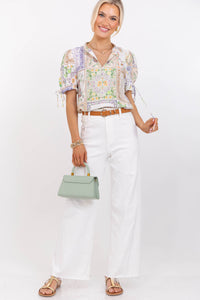 Busy Day Favorite Green Mixed Print Blouse