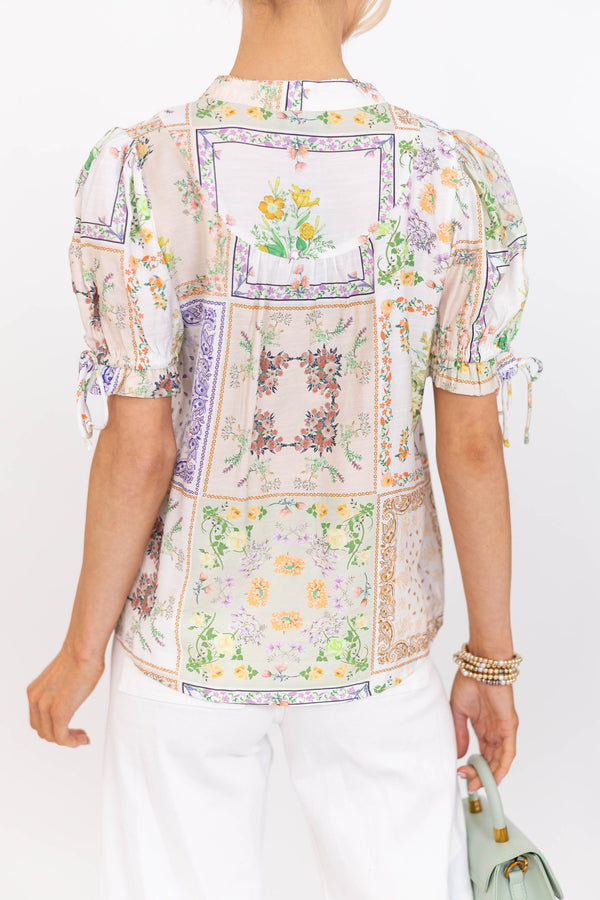 Busy Day Favorite Green Mixed Print Blouse