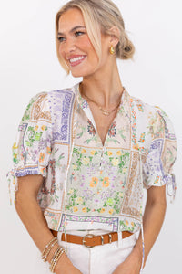 Busy Day Favorite Green Mixed Print Blouse