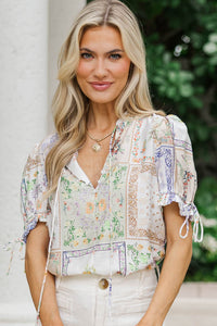 Busy Day Favorite Green Mixed Print Blouse