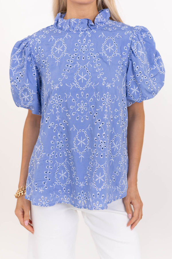 Nothing But Good Things Blue Eyelet Blouse