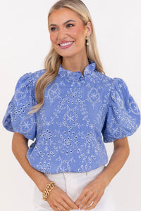 Nothing But Good Things Blue Eyelet Blouse