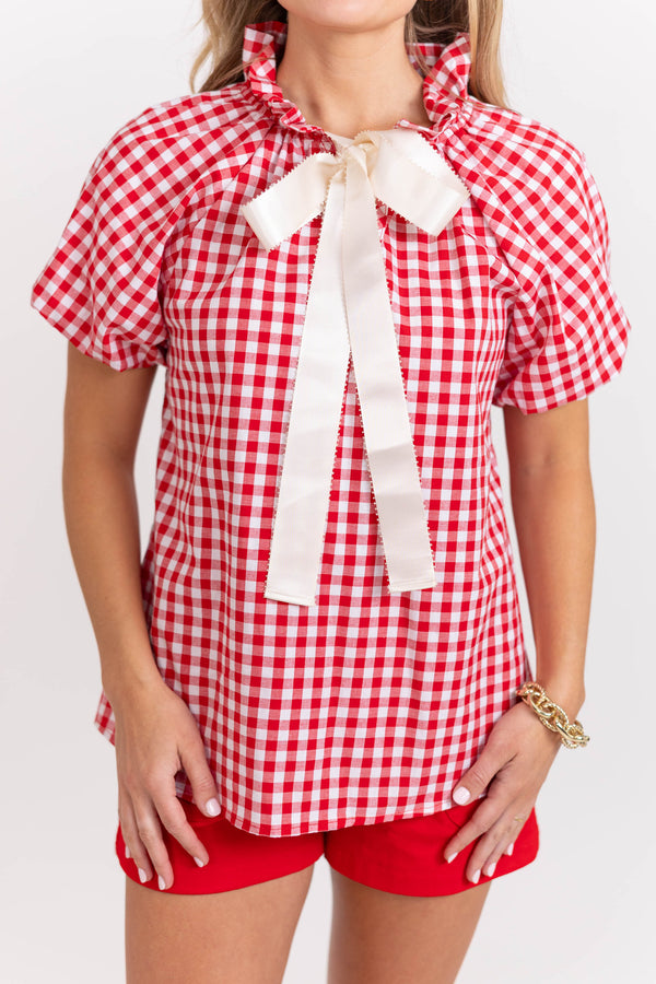 Nothing Feels Better Red Gingham Blouse