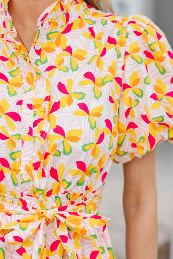 All Day Favorite Cream Ditsy Floral Midi Dress