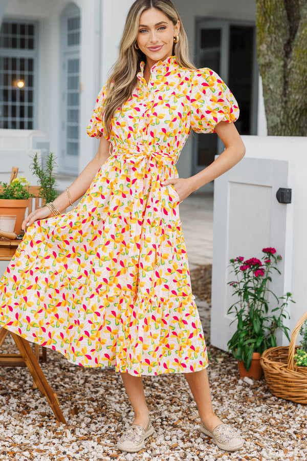 All Day Favorite Cream Ditsy Floral Midi Dress