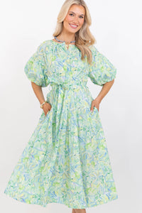 Wherever Today Takes You Green Floral Midi Dress