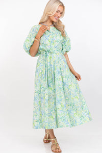 Wherever Today Takes You Green Floral Midi Dress