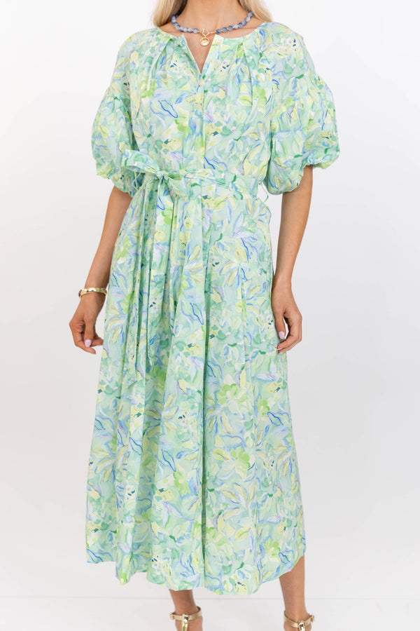 Wherever Today Takes You Green Floral Midi Dress
