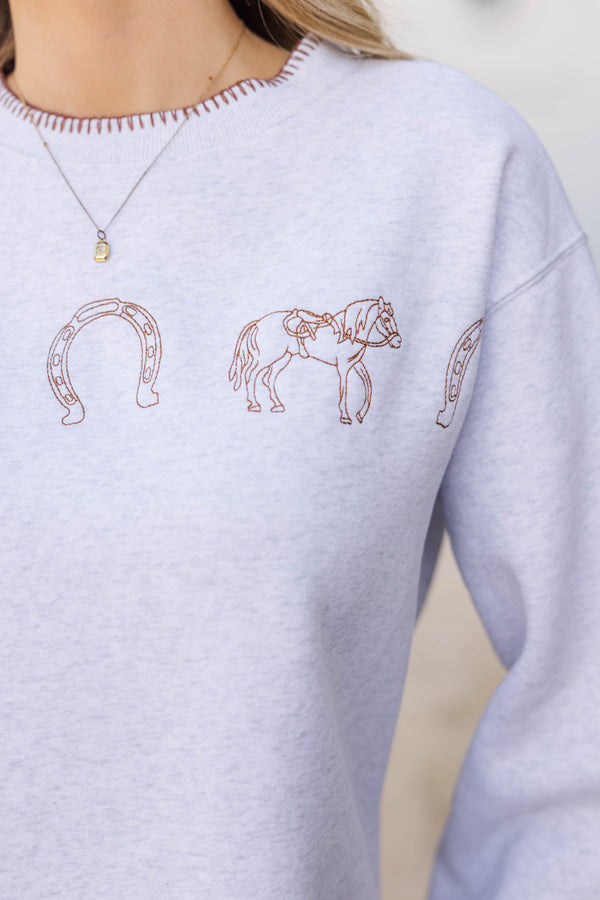 Saddle Up Heather Gray Embroidered Top