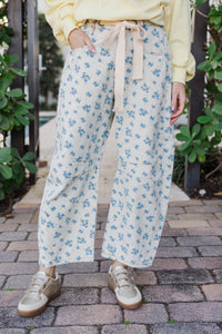 Low Key Polished Cream Floral Wide Leg Pants