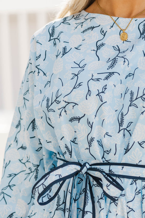 Stay Close Light Blue Toile Dress