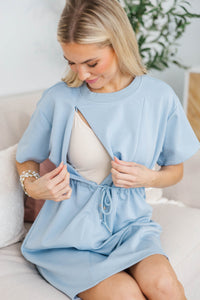 NURSING COLLECTION: Easy Motion Light Blue Drawstring Dress