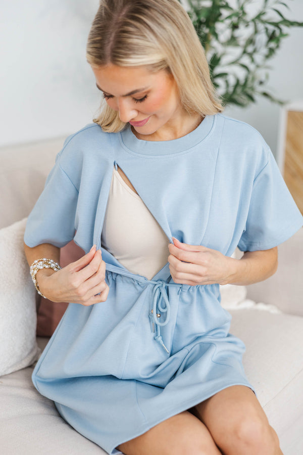 NURSING COLLECTION: Easy Motion Light Blue Drawstring Dress