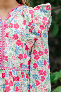 Girls: At This Time Pink Floral Trim L/S Babydoll Dress
