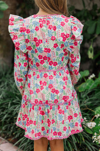 Girls: At This Time Pink Floral Trim L/S Babydoll Dress