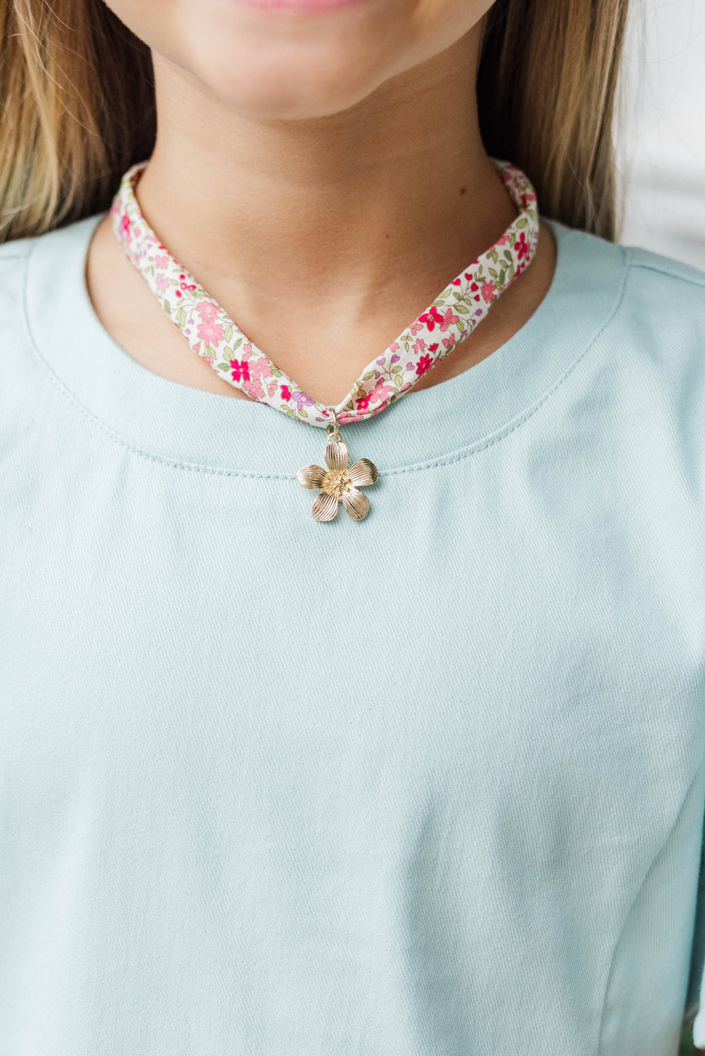 Girls: Charmed With Love Pink Flower Charm Scarf Necklace 