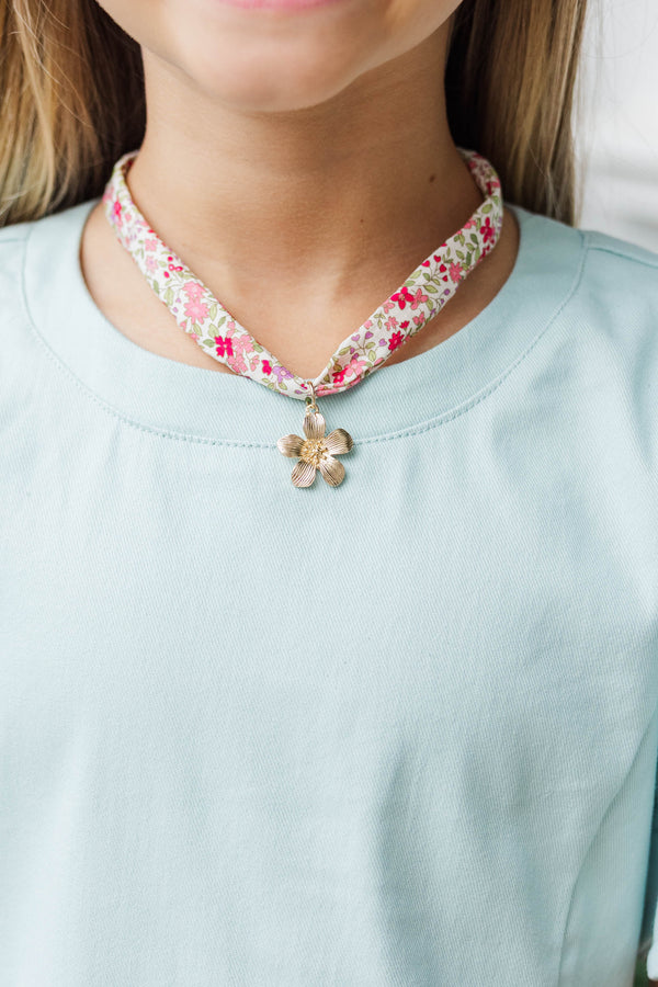 Girls: Charmed With Love Pink Flower Charm Scarf Necklace