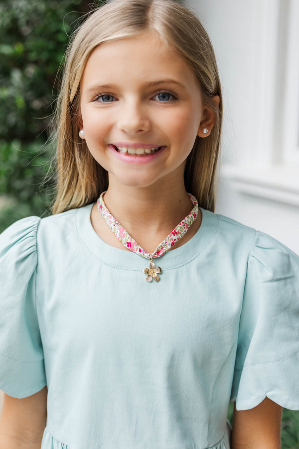 Girls: Charmed With Love Pink Flower Charm Scarf Necklace