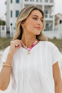 Charmed With Love Pink Flower Charm Scarf Necklace