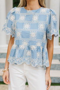 Sealed With A Kiss Blue Eyelet Blouse