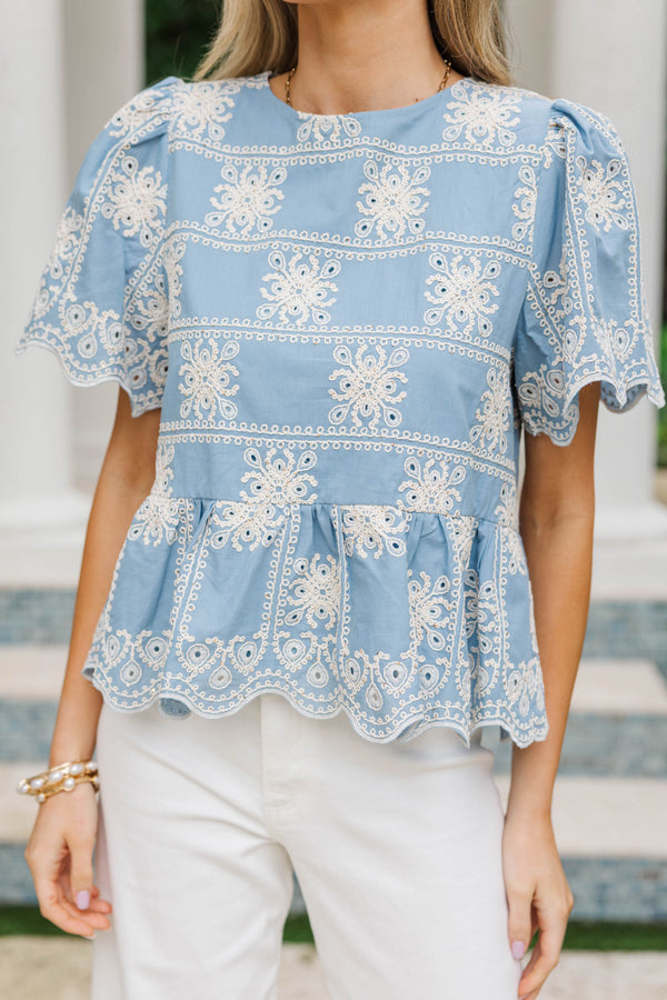 Sealed With A Kiss Blue Eyelet Blouse