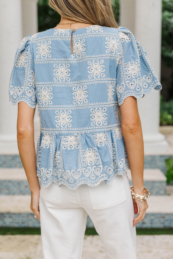 Sealed With A Kiss Blue Eyelet Blouse