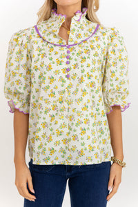 Keep It Up Cream Ditsy Floral Blouse