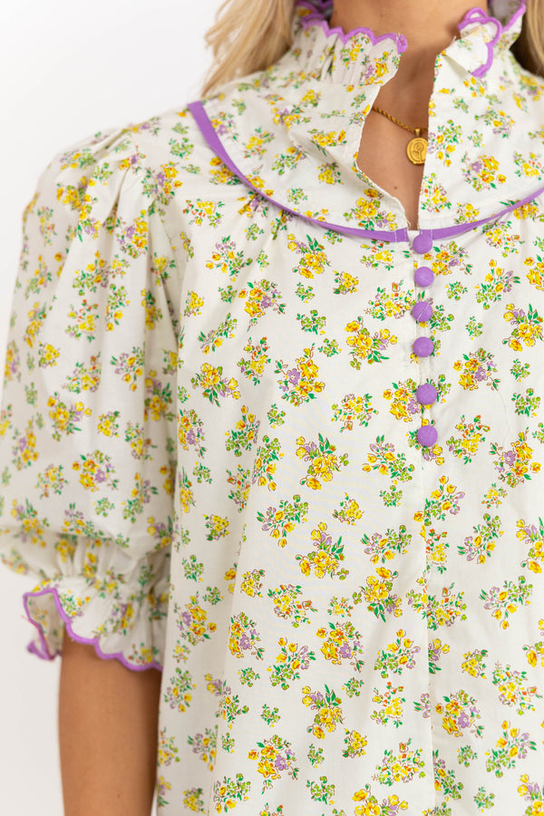 Keep It Up Cream Ditsy Floral Blouse