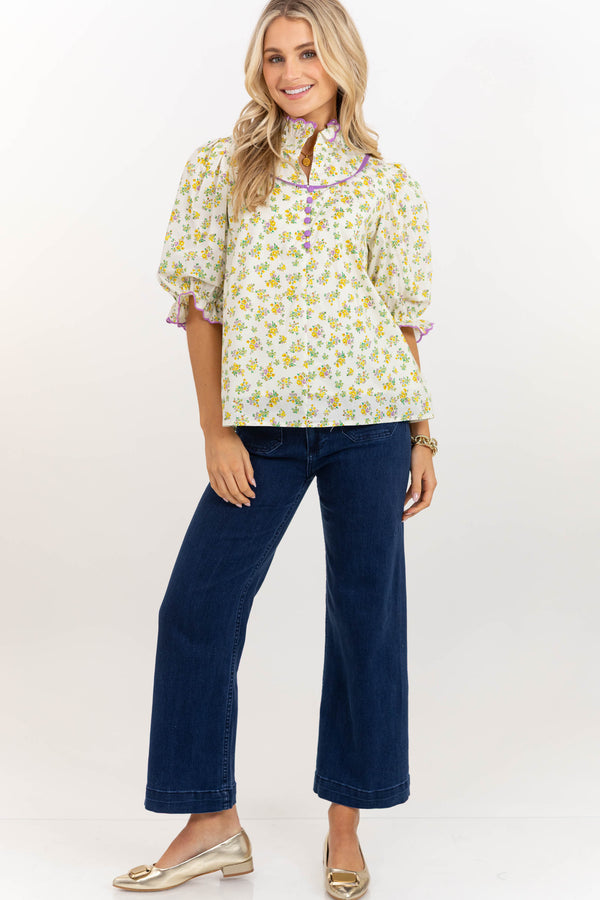 Keep It Up Cream Ditsy Floral Blouse