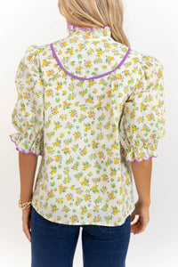 Keep It Up Cream Ditsy Floral Blouse