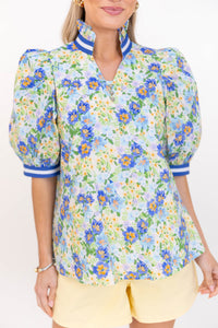 Forever A Favorite Blue Floral Button Blouse