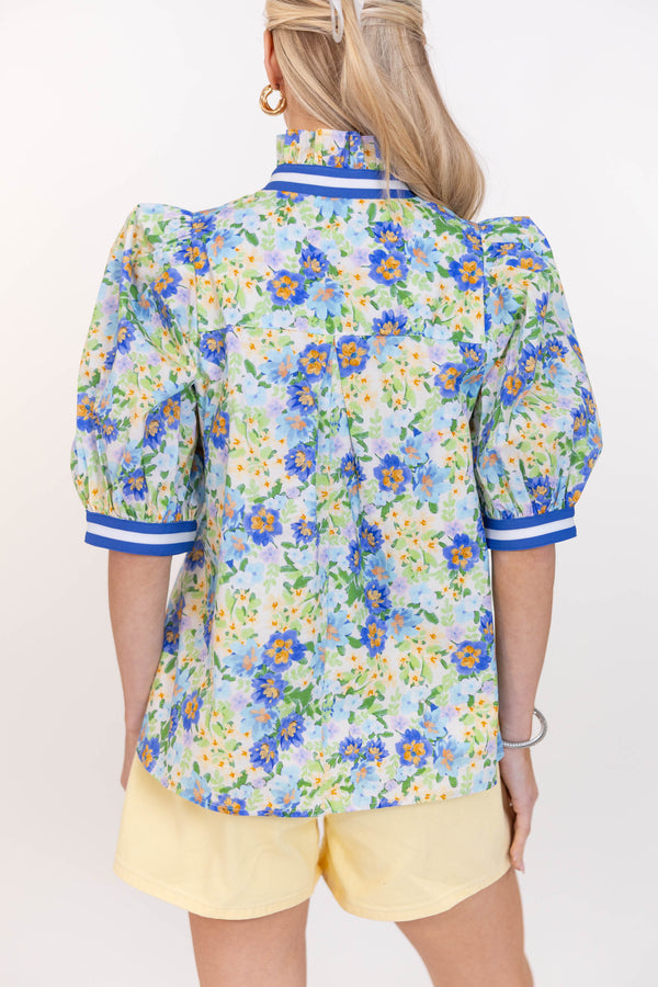 Forever A Favorite Blue Floral Button Blouse