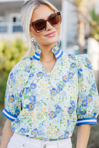 Forever A Favorite Blue Floral Button Blouse