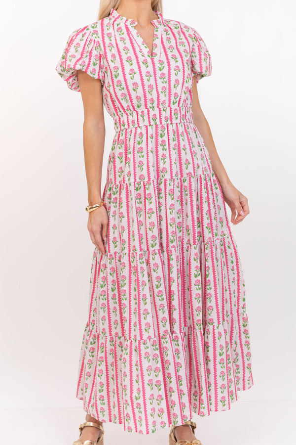 Coming Back For You Pink Floral Tiered Midi Dress