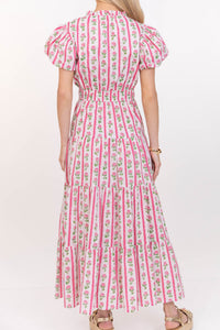 Coming Back For You Pink Floral Tiered Midi Dress