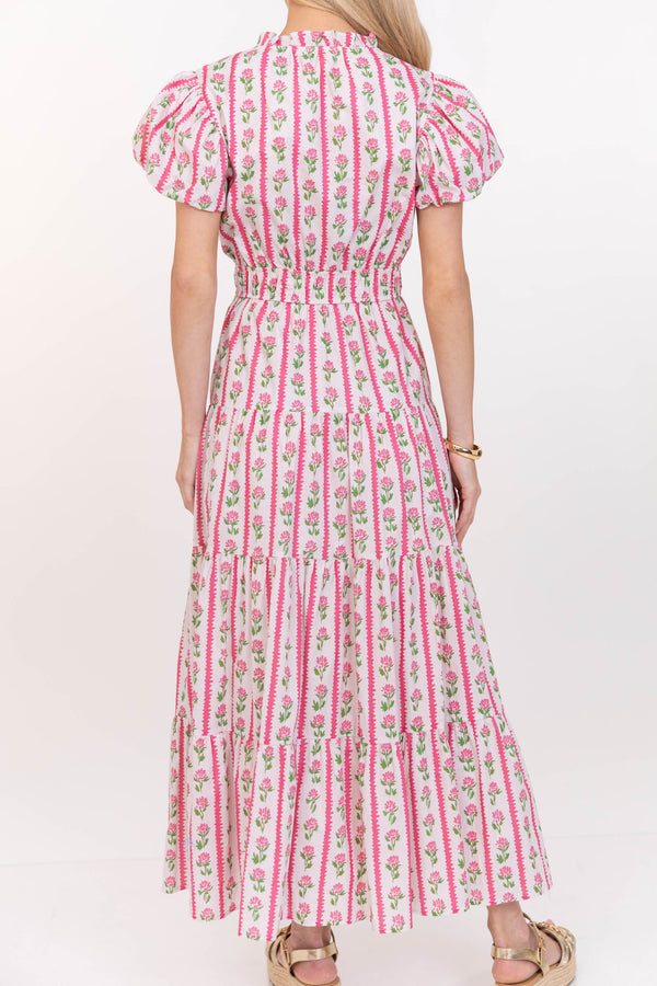 Coming Back For You Pink Floral Tiered Midi Dress
