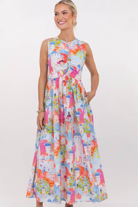 All Together Now Pink Toile Midi Dress