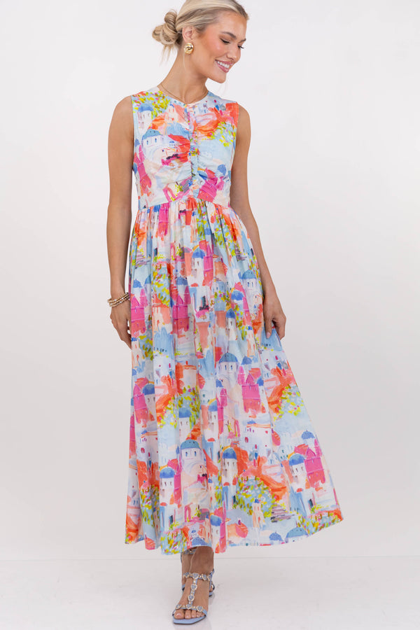 All Together Now Pink Toile Midi Dress
