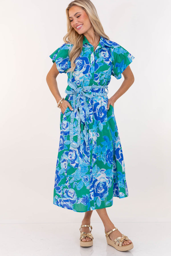 All In A Dream Blue Large Floral Midi Dress