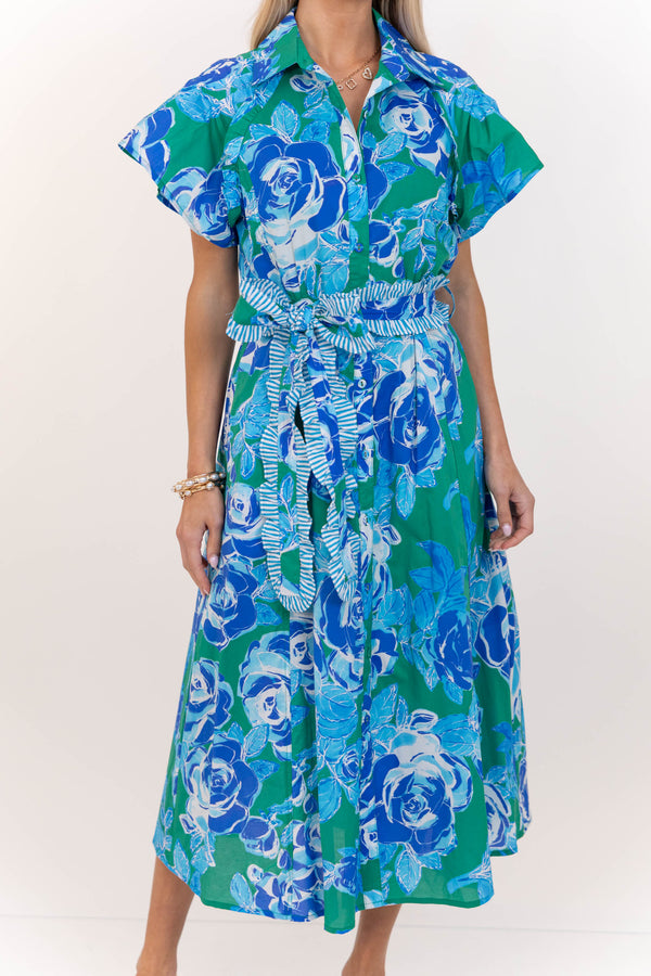All In A Dream Blue Large Floral Midi Dress