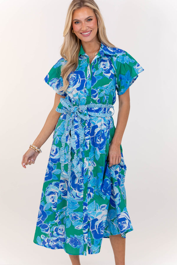 All In A Dream Blue Large Floral Midi Dress