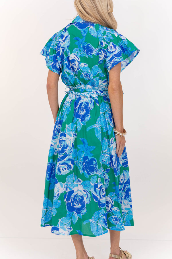 All In A Dream Blue Large Floral Midi Dress